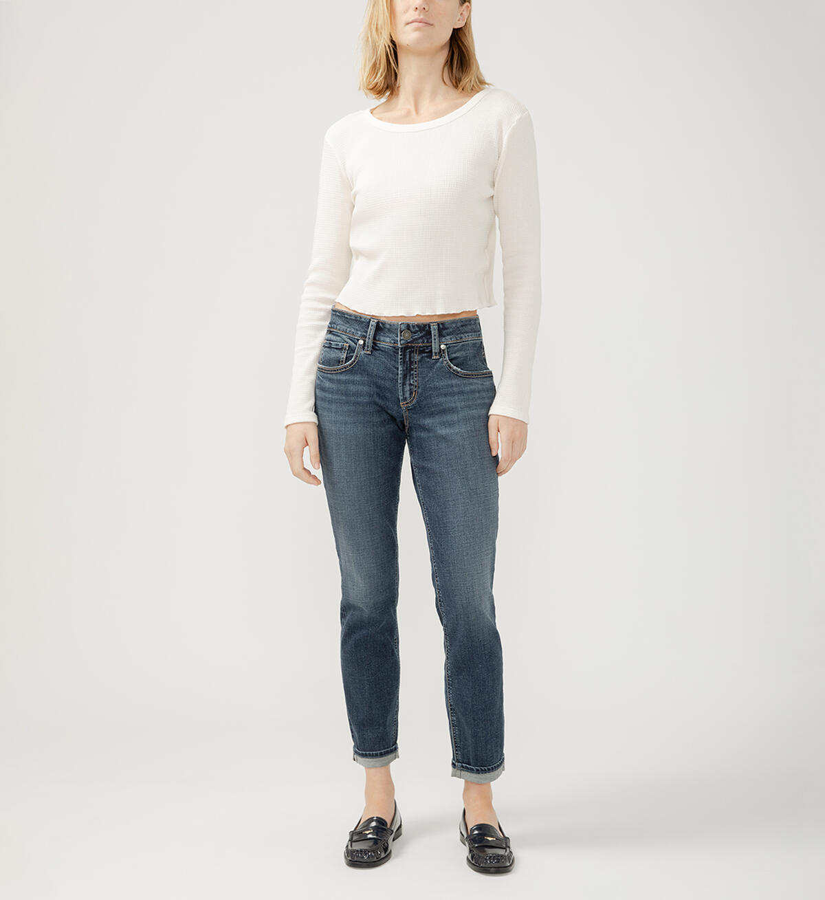 Boyfriend Mid Rise Slim Leg Jeans, , hi-res image number 0