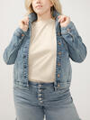 Notched Crop Jean Jacket Plus Size image number 3