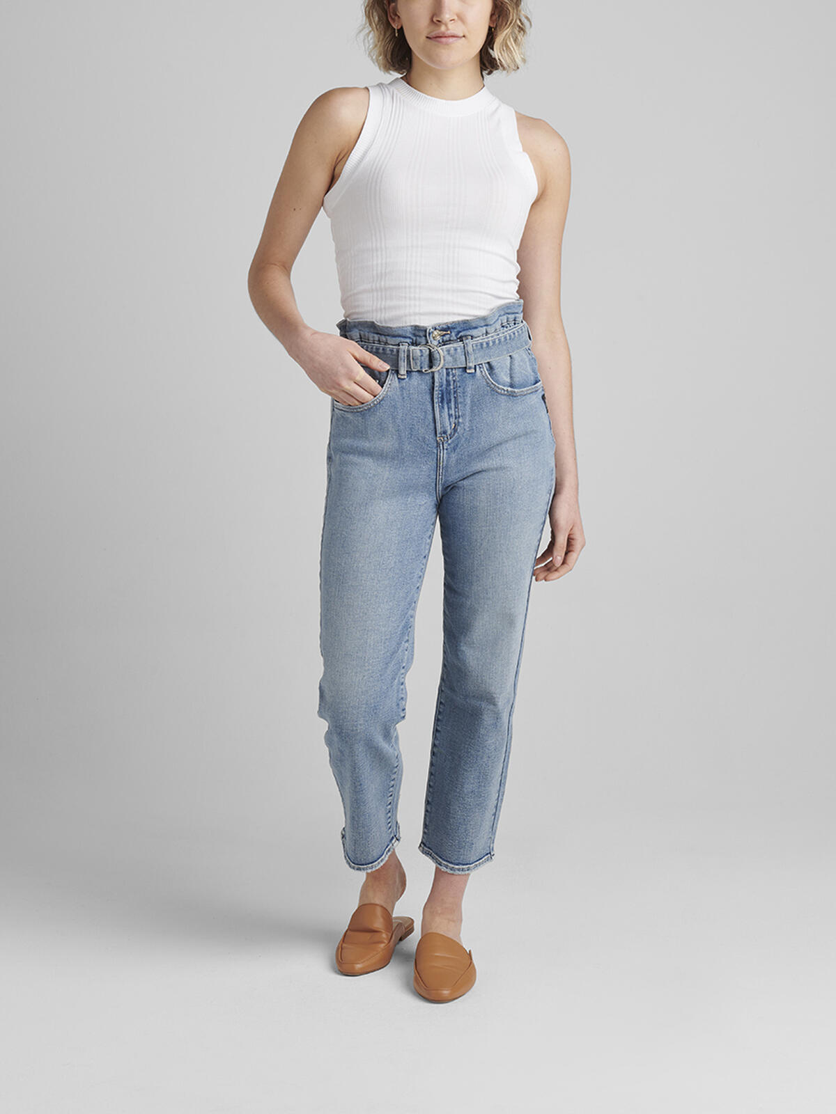 Paper Bag High Rise Straight Crop Jeans image number 0