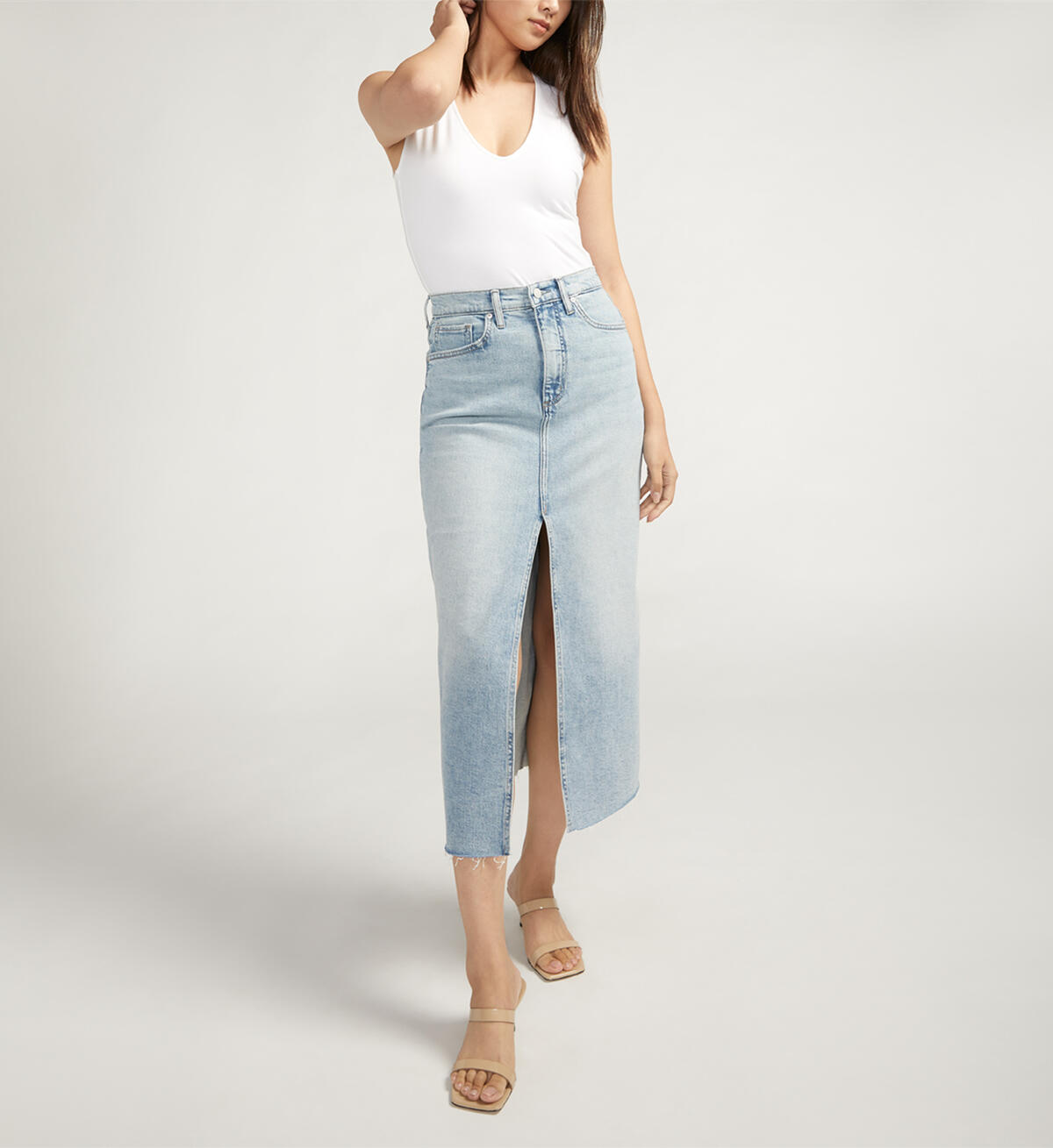 Front-Slit Midi Jean Skirt, , hi-res image number 0