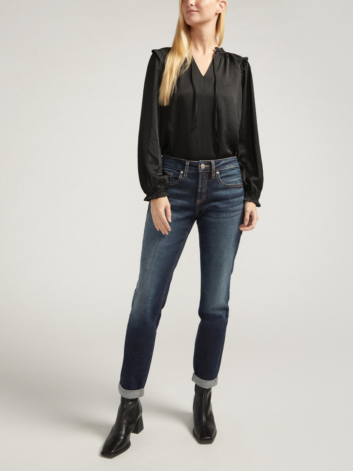 Boyfriend Mid Rise Slim Leg Luxe Stretch Jeans image number 0