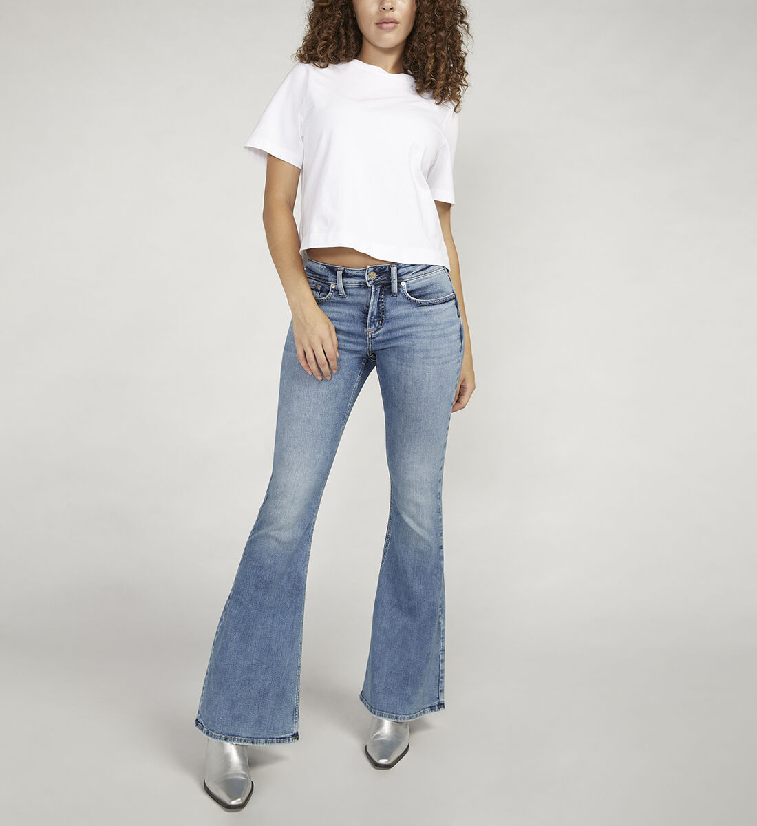 Flare mid rise jeans top