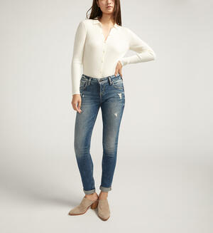 Silver Jeans Co. Women's Girlfriend Mid Rise Skinny Jeans, Waist Sizes  24-34 