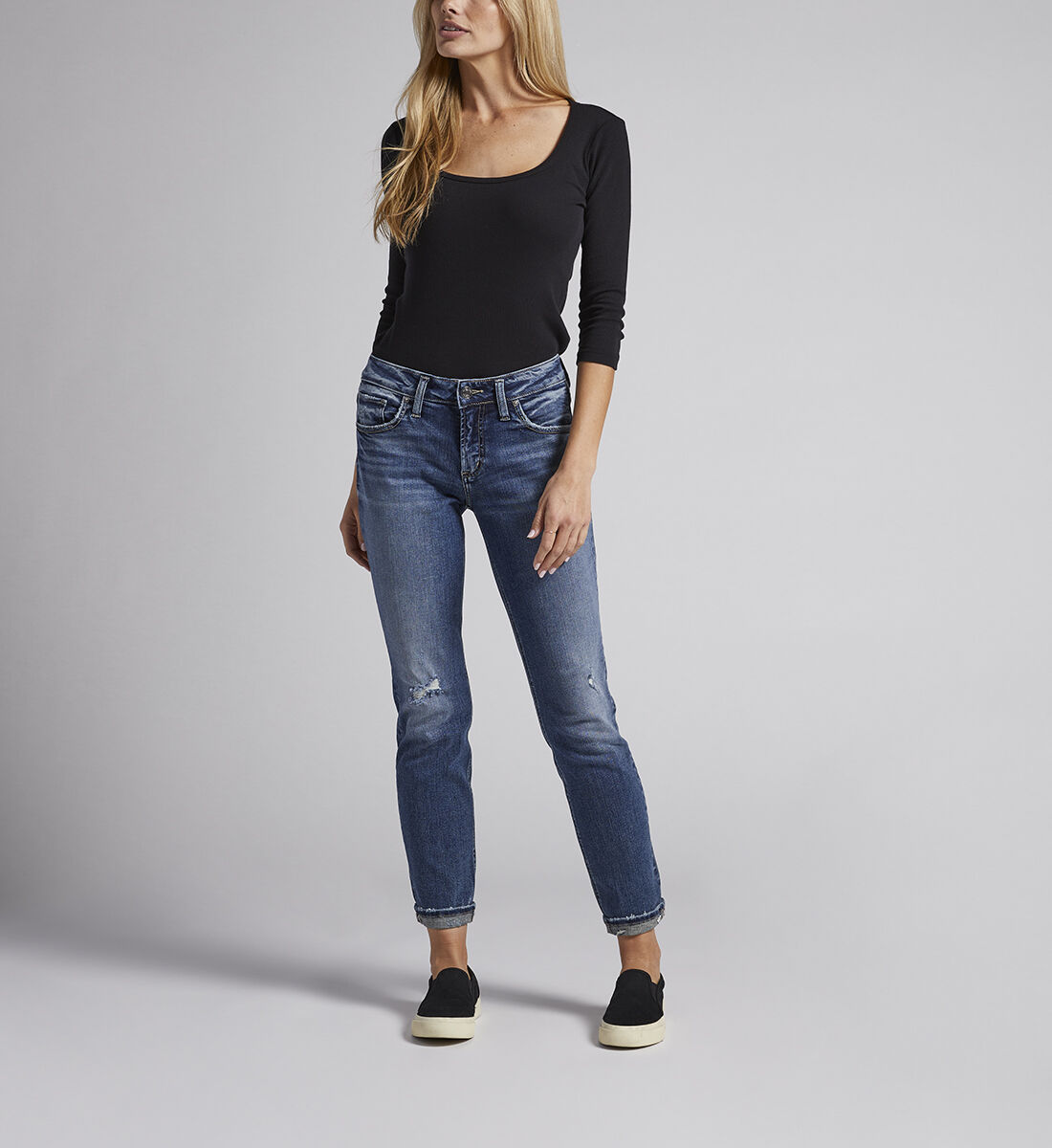 Buy Boyfriend Mid Rise Slim Leg Jeans for CAD 62.00 Silver Jeans