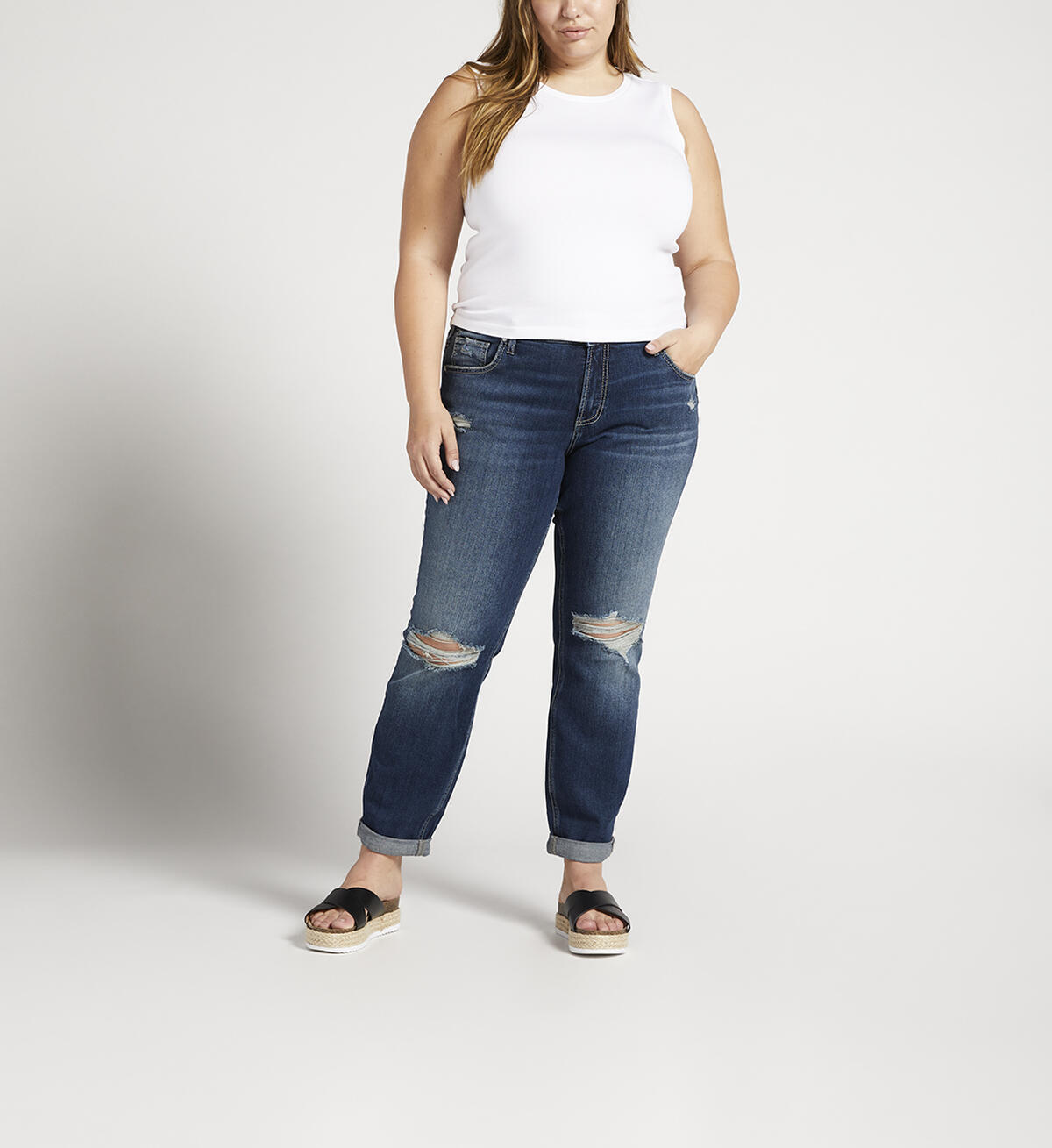 Boyfriend Mid Rise Slim Leg Jeans Plus Size, , hi-res image number 0