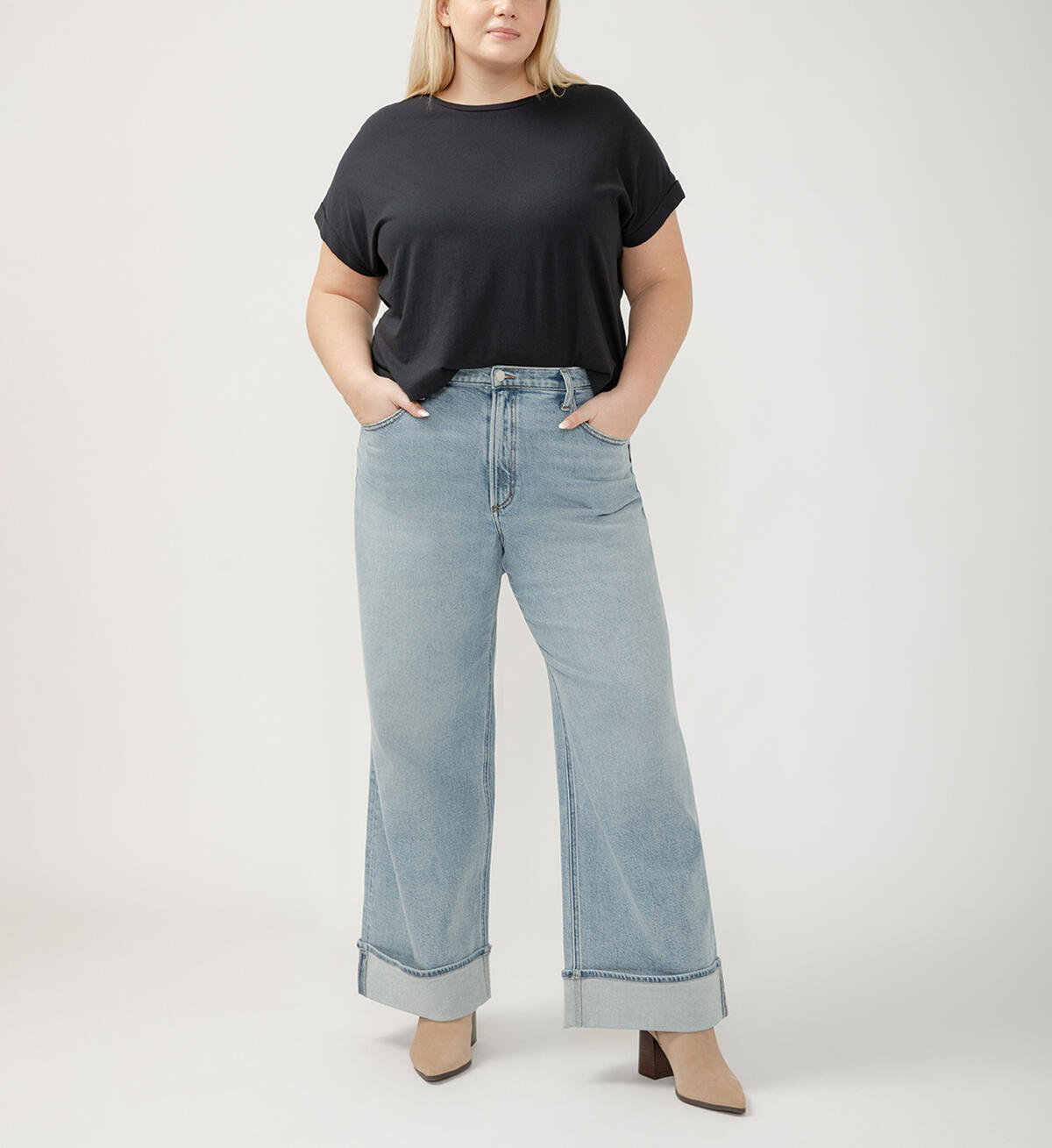 Highly Desirable High Rise Wide Leg Jeans Plus Size, , hi-res image number 0