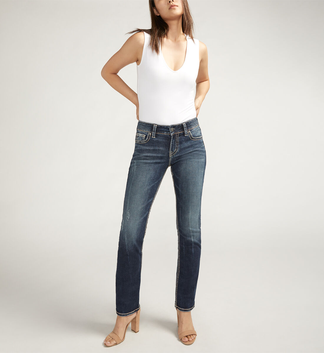 Women's straight leg mid rise jeans cheap