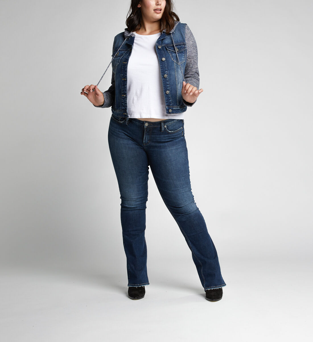 Knit hooded denim jacket hotsell