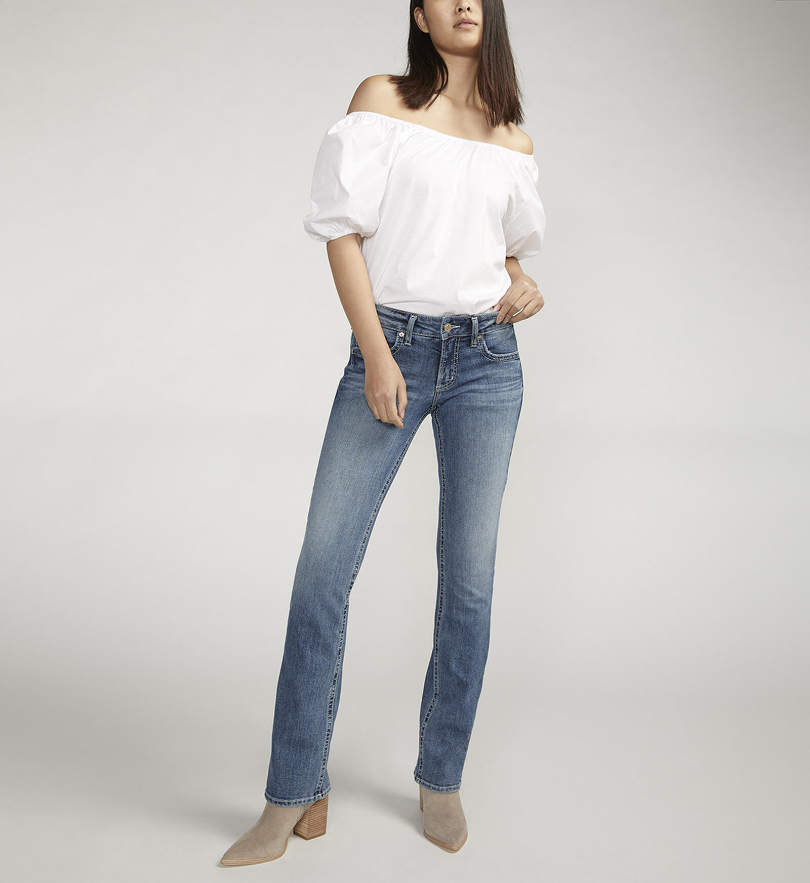 Silver Jeans Co. Britt - Jeans De Pierna Recta De Talle Bajo Y Ajuste Curvo Para Mujer