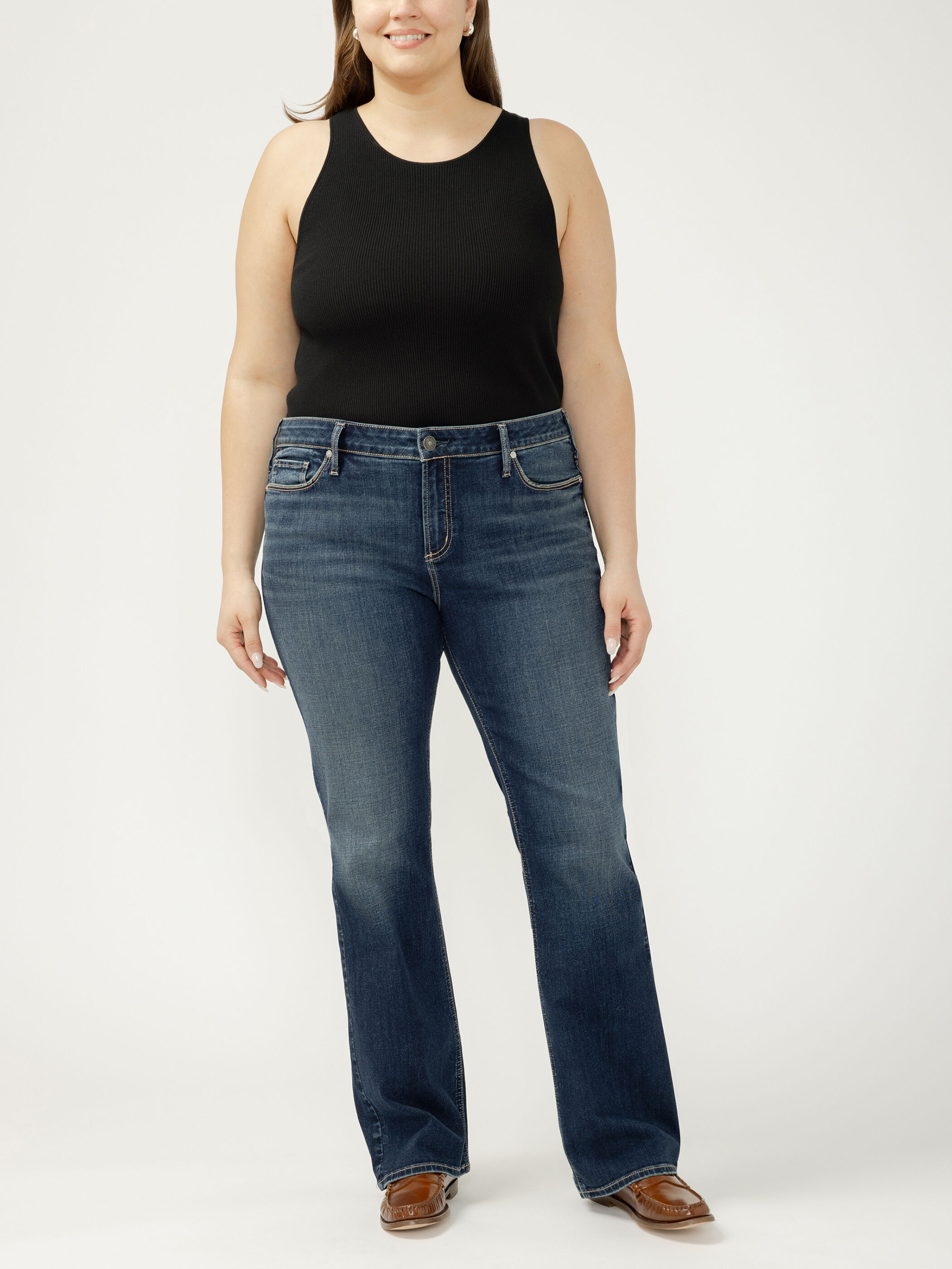 Women's Elyse Mid Rise Slim Bootcut Luxe Stretch Jeans Plus Size (Harlow) Size 16W by Silver Jeans