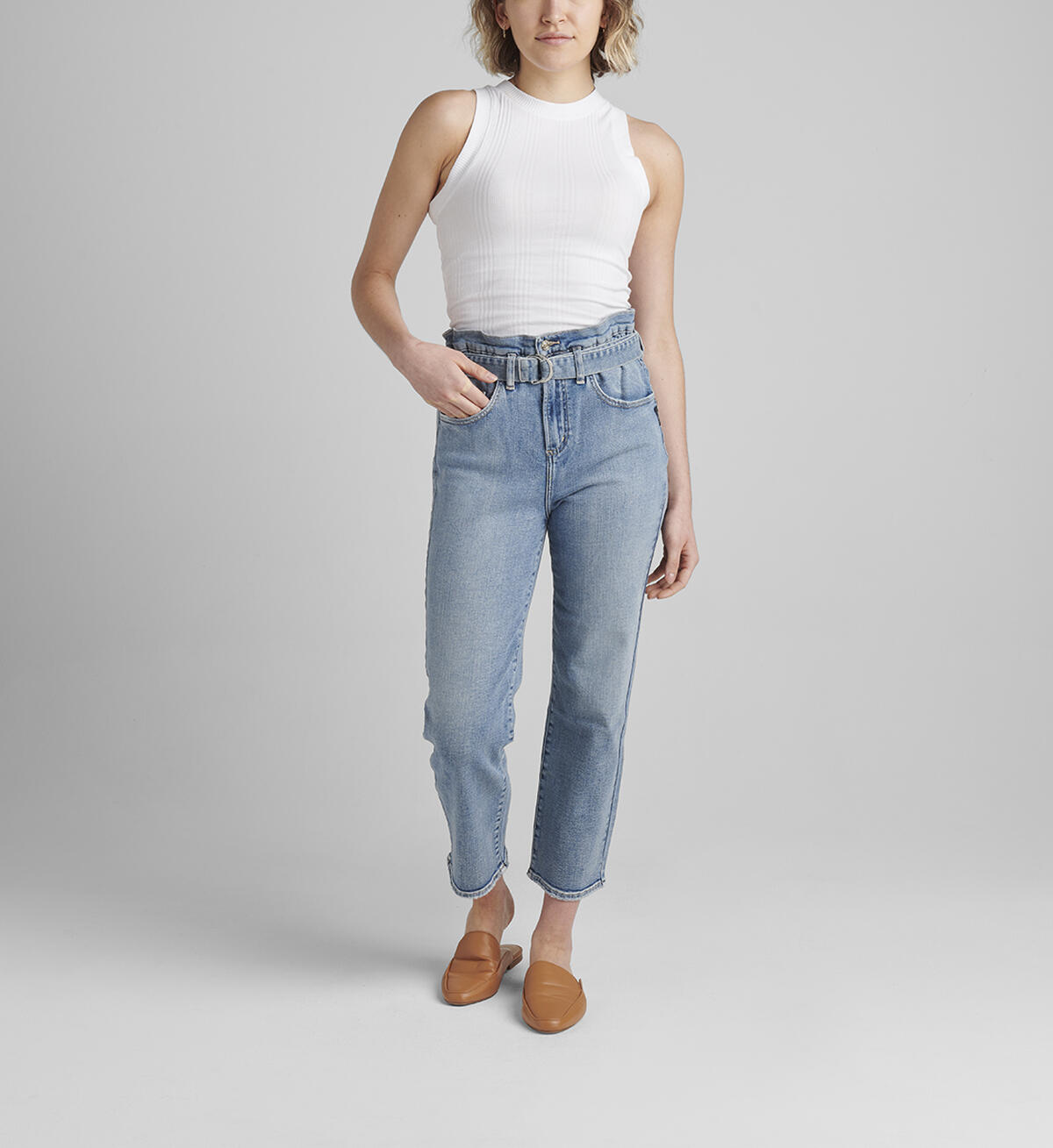 Paper Bag High Rise Straight Crop Jeans, , hi-res image number 0