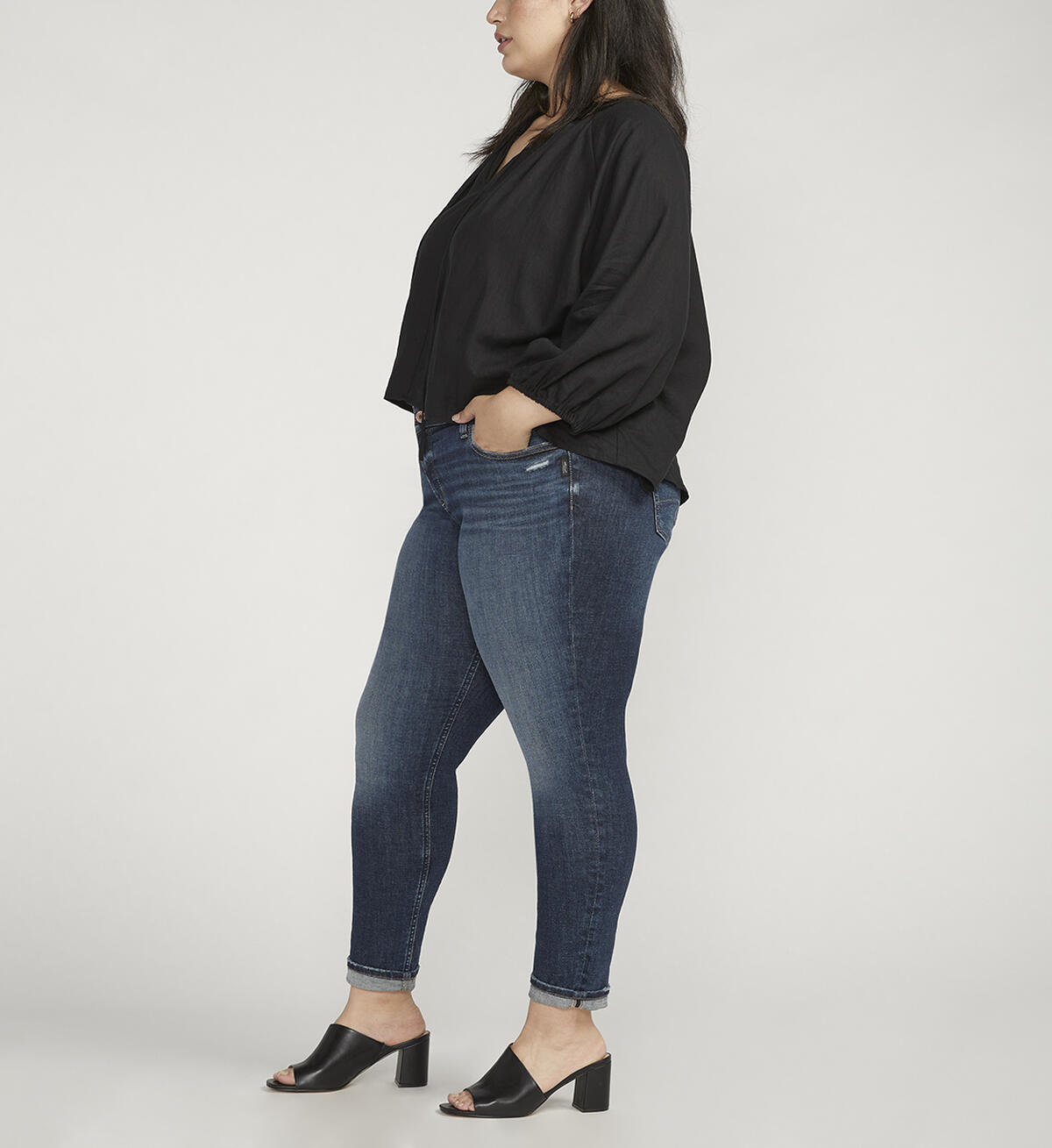 Girlfriend Mid Rise Slim Leg Jeans, Indigo, hi-res image number 2
