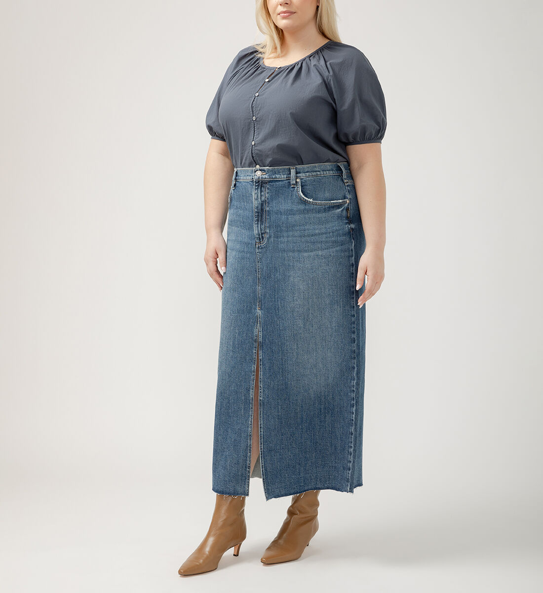 High waisted jean skirt plus size discount
