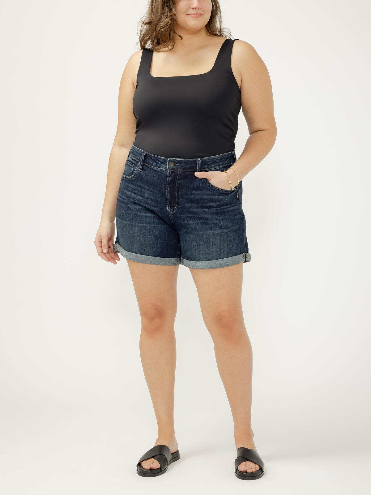 Boyfriend Mid Rise Luxe Stretch Shorts Plus Size image number 0