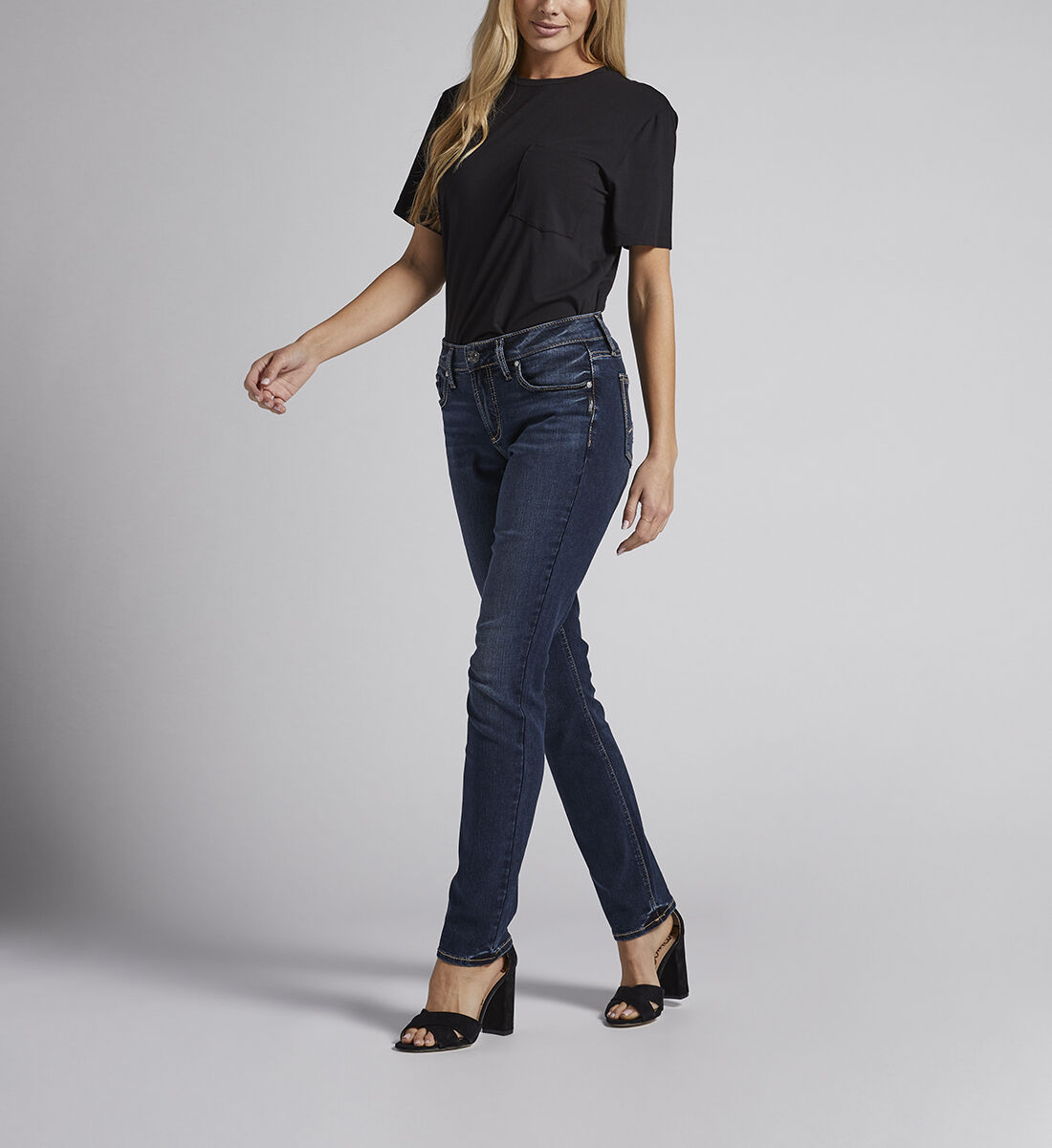 Buy Elyse Mid Rise Straight Leg Jeans for CAD 104.00 Silver