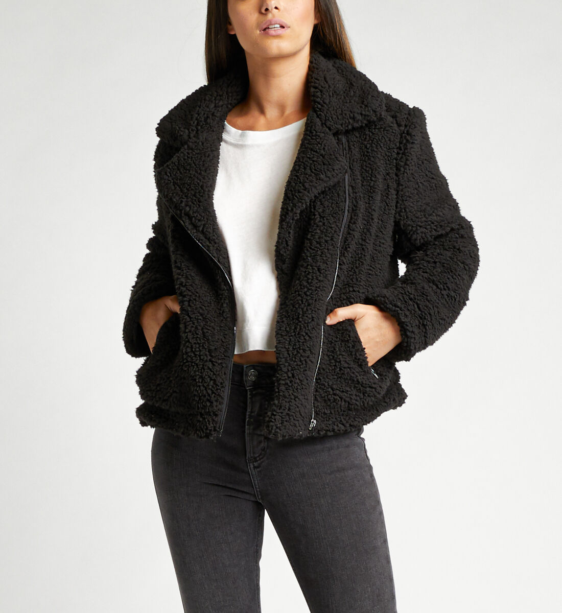 Black teddy biker jacket cheap