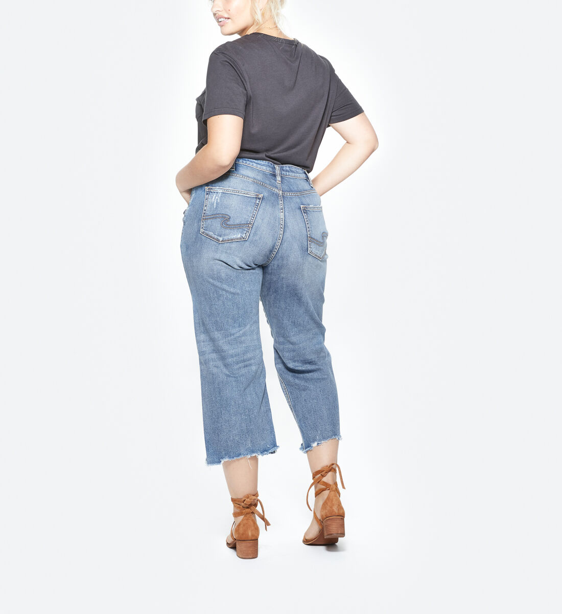 Plus size denim wide leg capris online