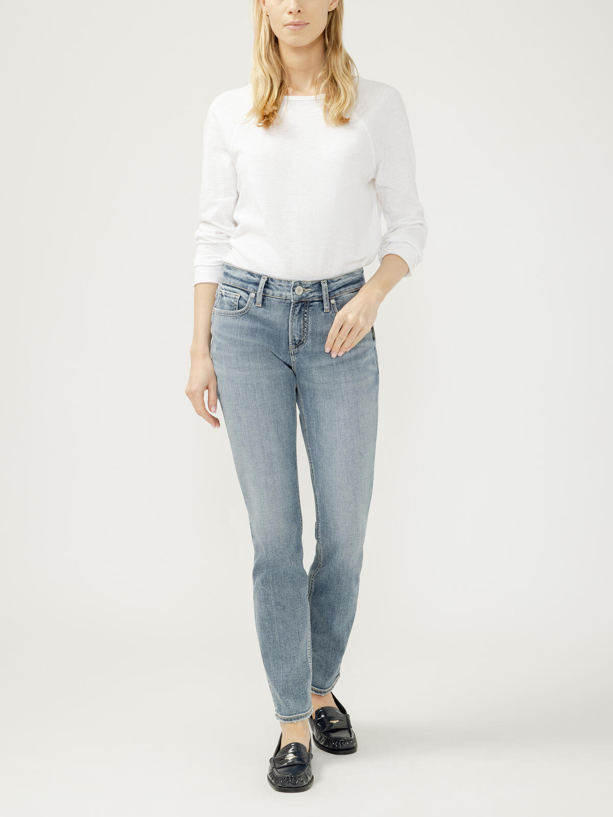 Elyse Mid Rise Straight Leg Luxe Stretch Jeans image number 0