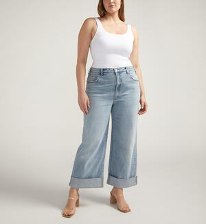 Baggy Mid Rise Wide Leg Cropped Jeans Plus Size