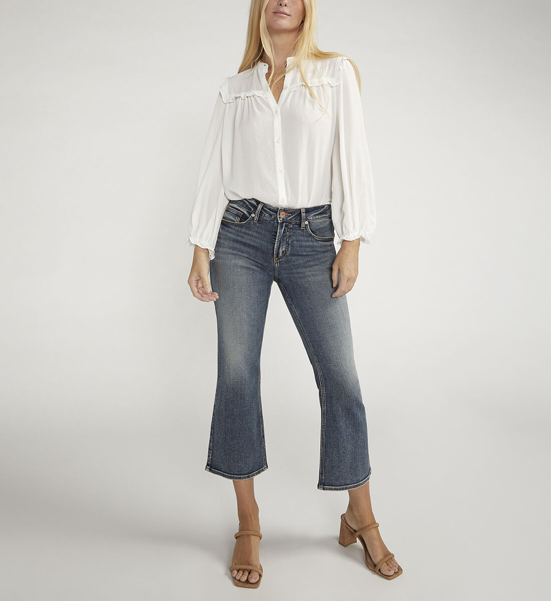 Mid rise top crop flare jeans