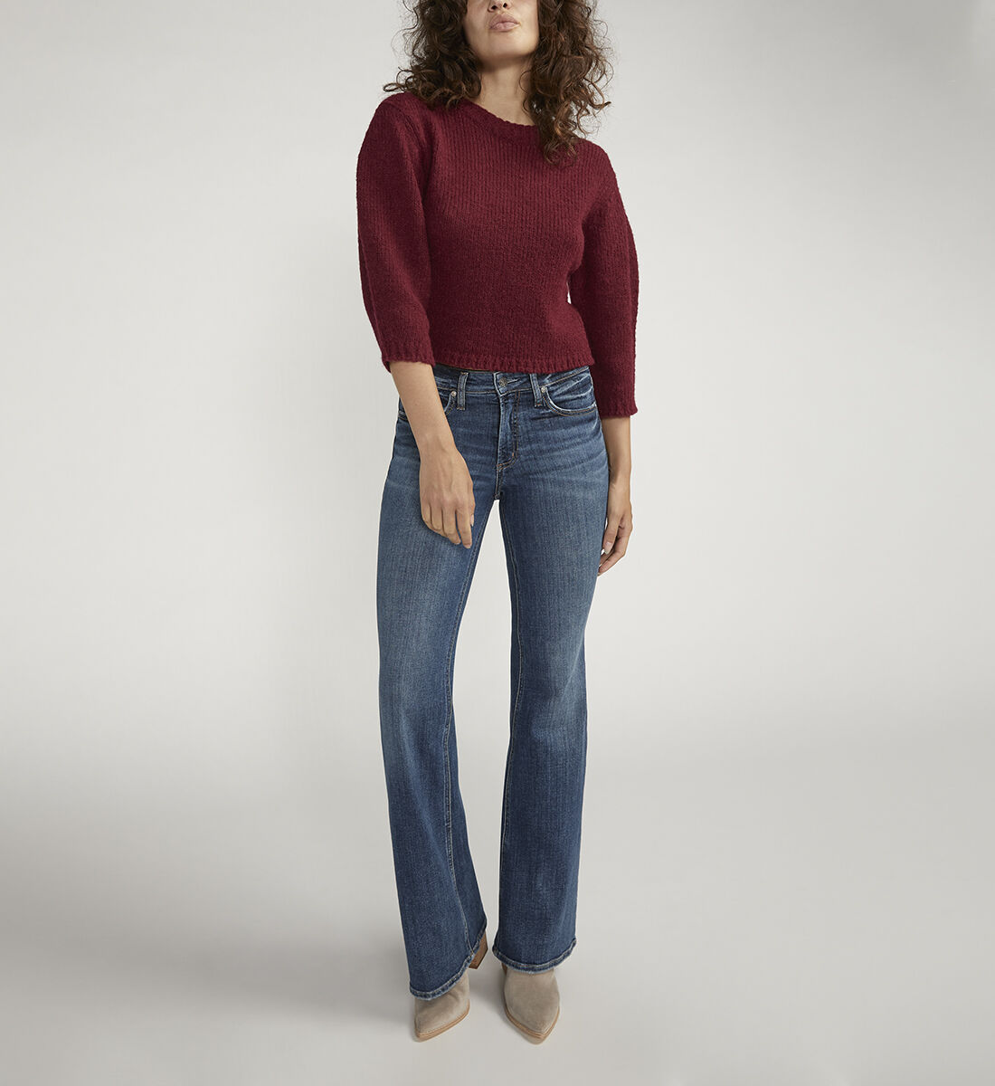 Mid rise flare leg jeans online