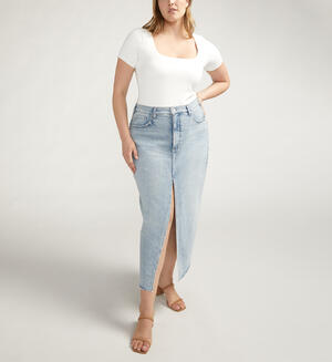 Front-Slit Midi Jean Skirt Plus Size