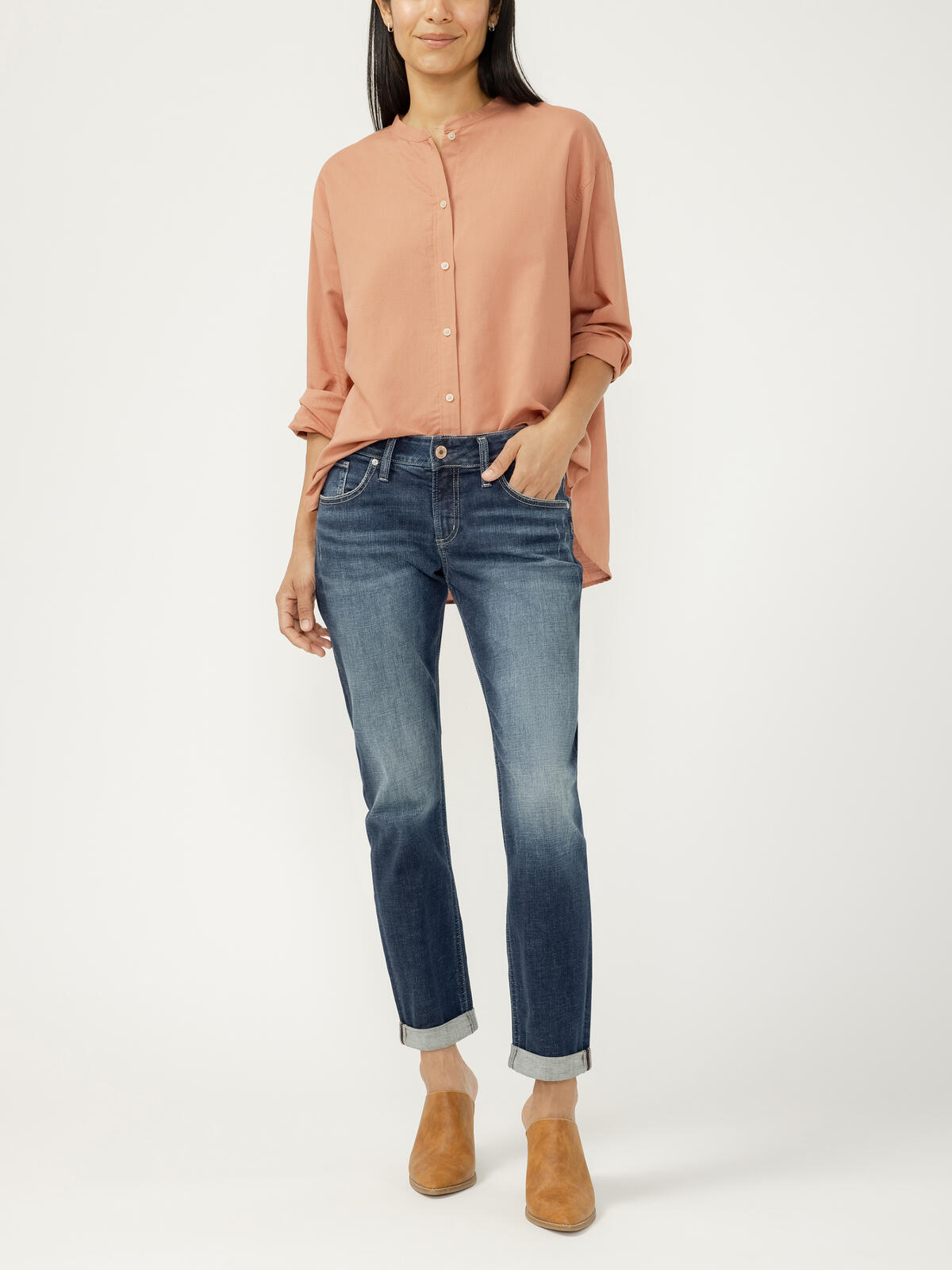 Boyfriend Mid Rise Slim Leg Jeans, Indigo, hi-res image number 0