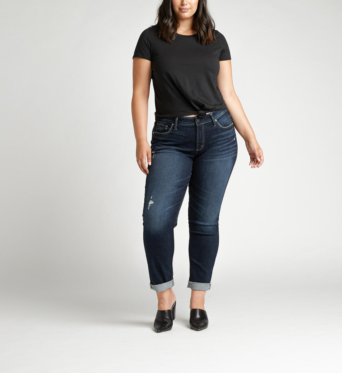 Boyfriend Mid Rise Slim Leg Plus Size Jeans, , hi-res image number 0