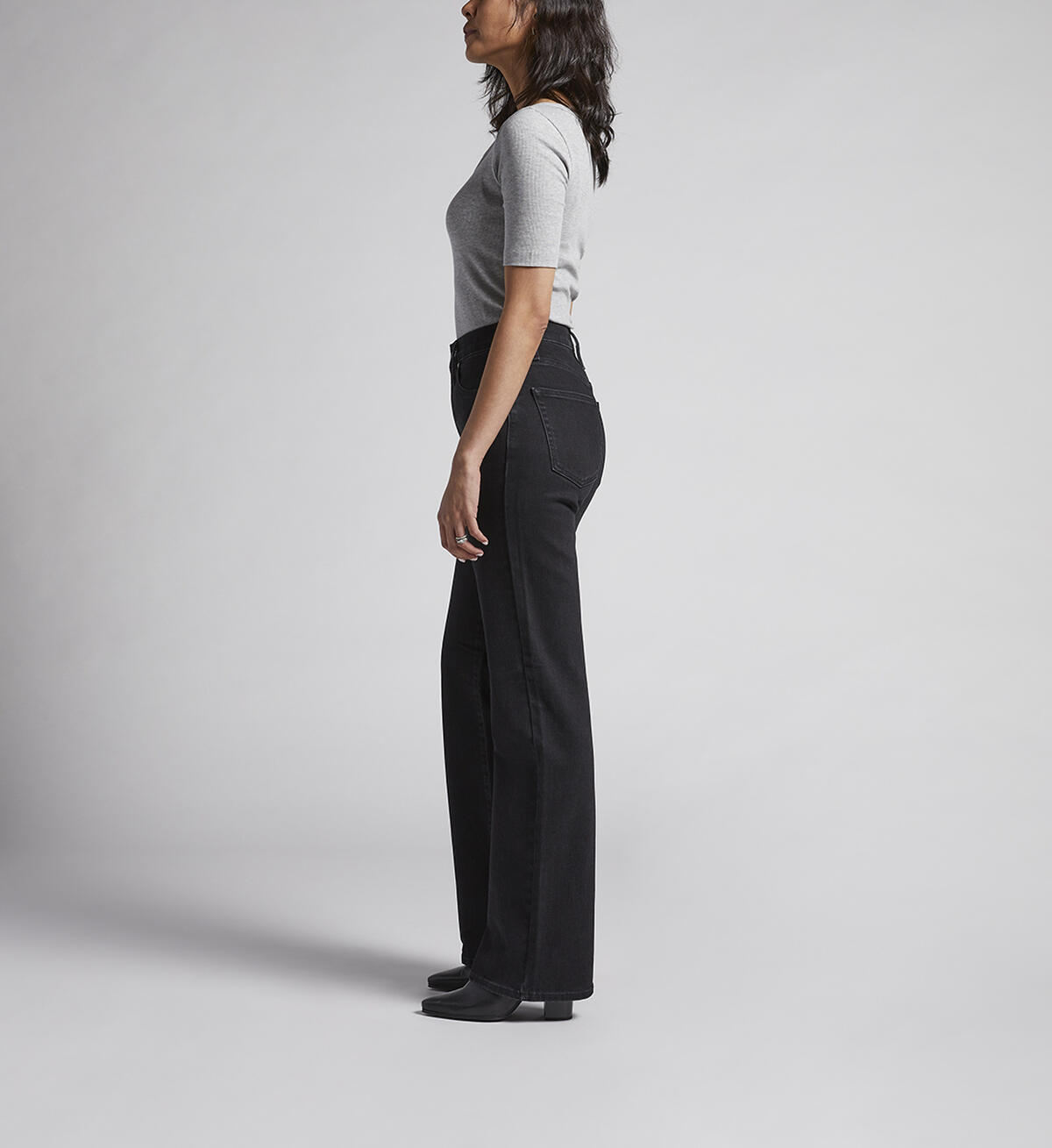 Highly Desirable High Rise Trouser Leg Jeans, Black, hi-res image number 2