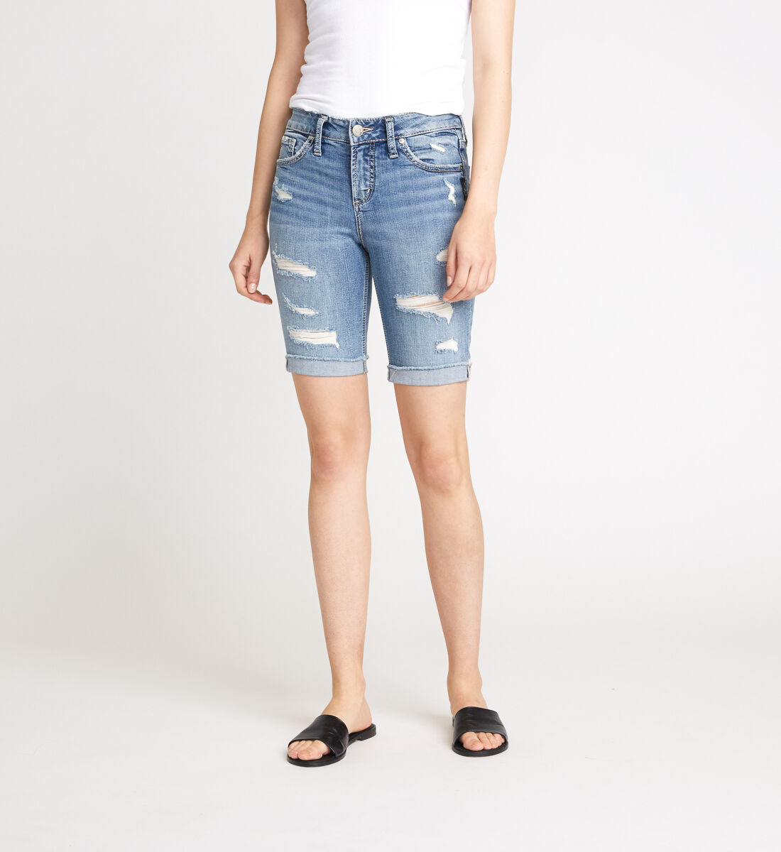 Buy Suki Mid Rise Bermuda Short for CAD 80.00 Silver Jeans CA New