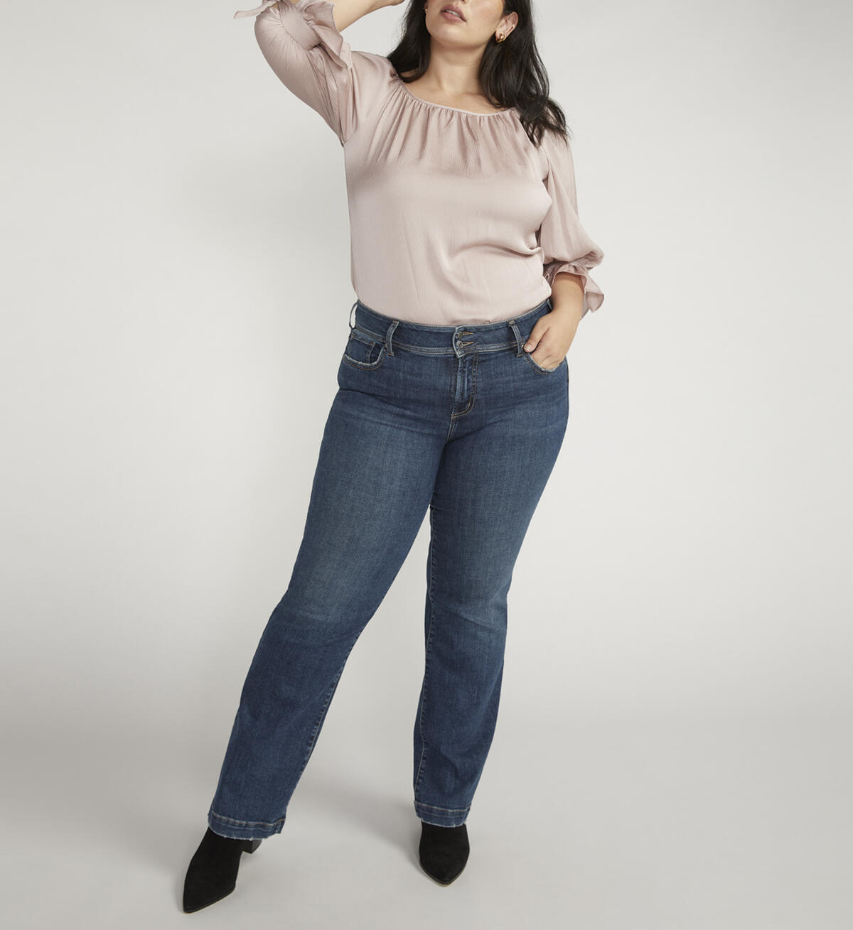 Suki Mid Rise Trouser Leg Jeans Plus Size, Indigo, hi-res image number 0