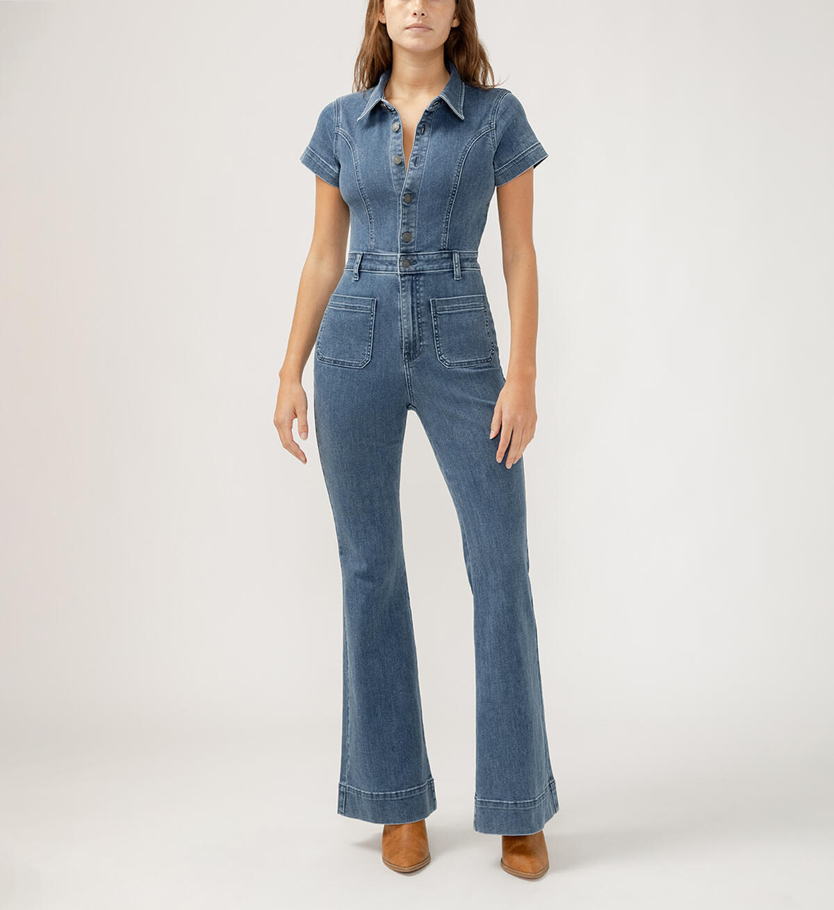 70s Flare Leg Denim Jumpsuit, , hi-res image number 0