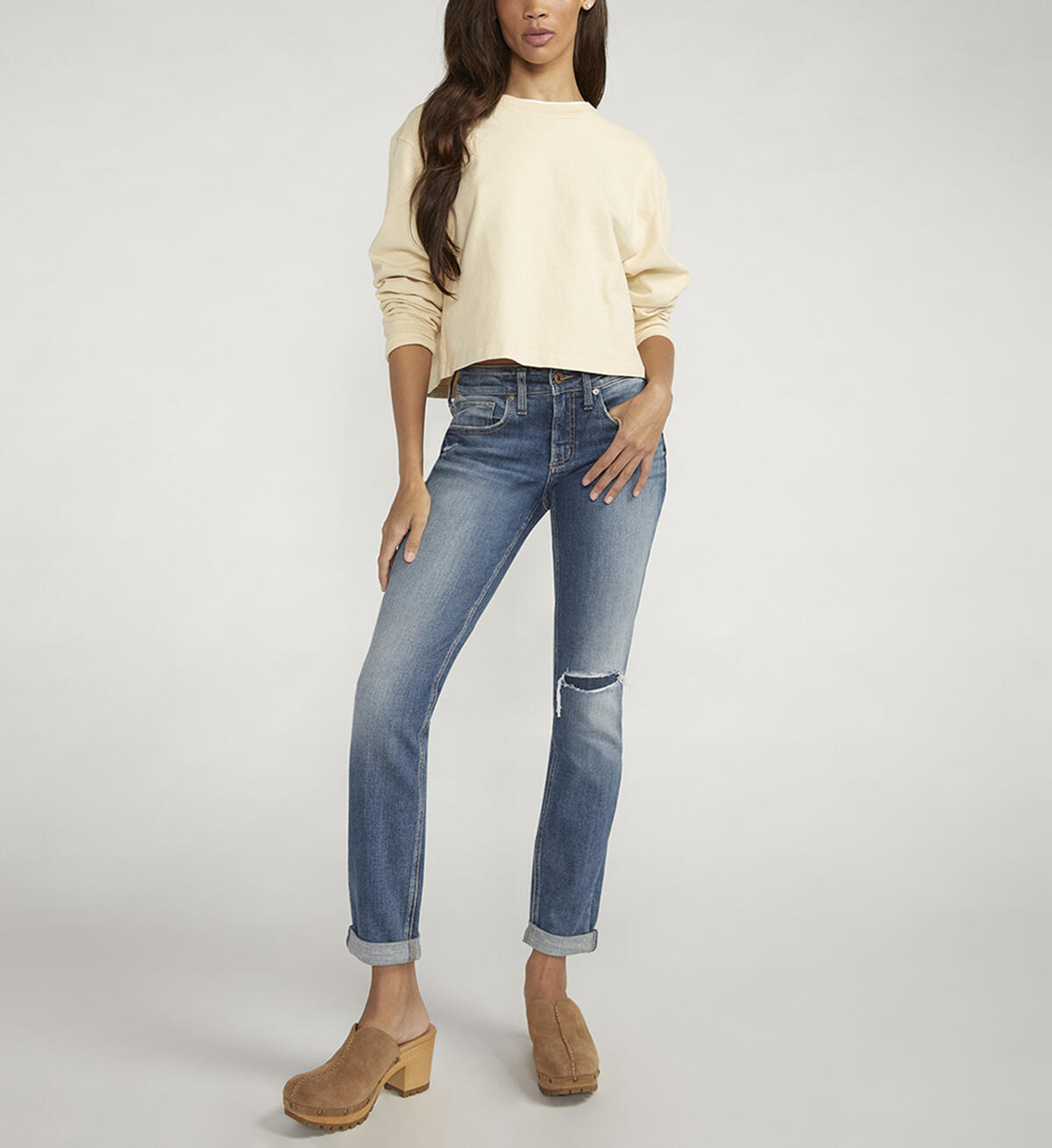 Boyfriend Mid Rise Slim Leg Jeans, Indigo, hi-res image number 0