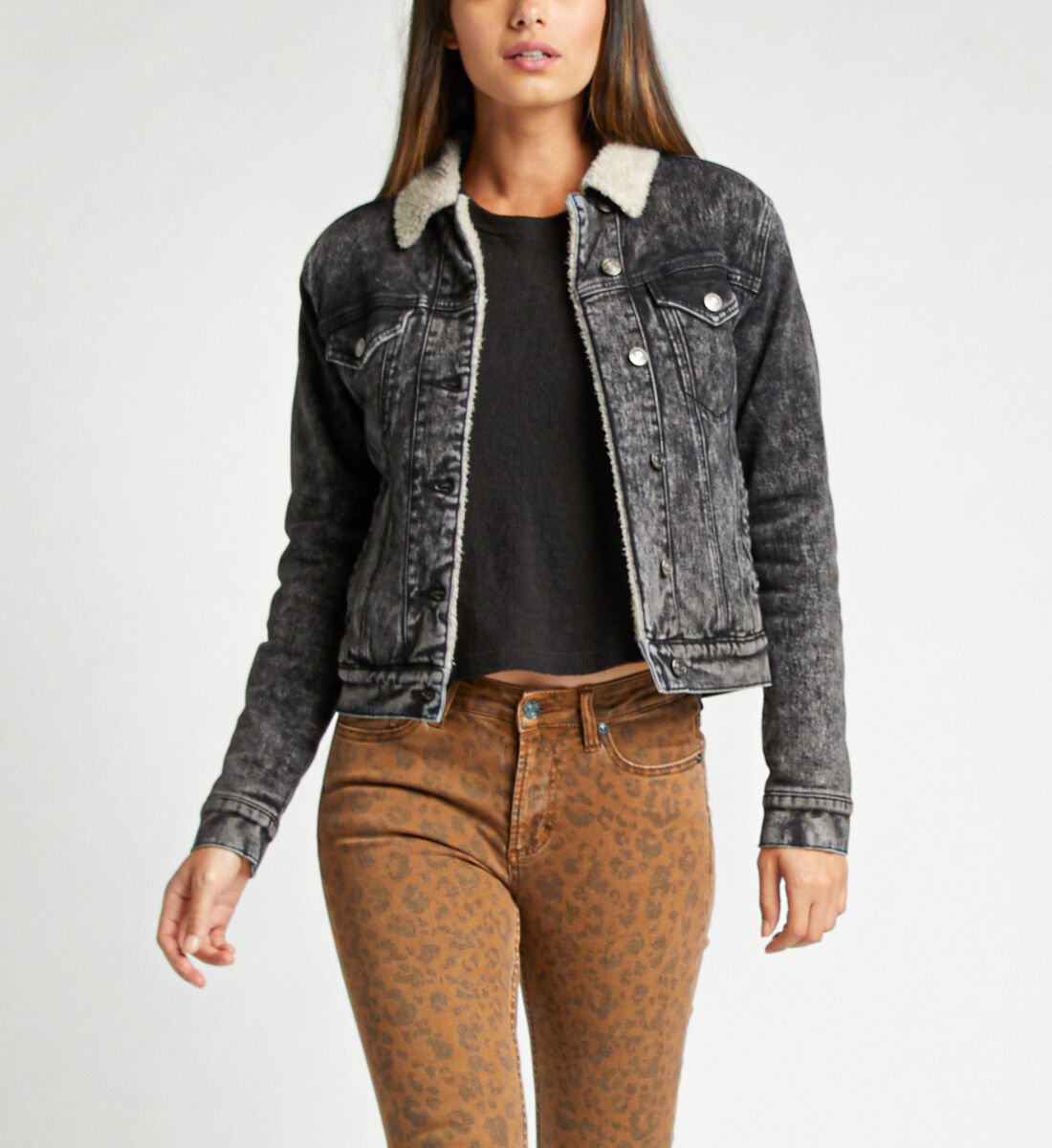 Black denim sherpa discount