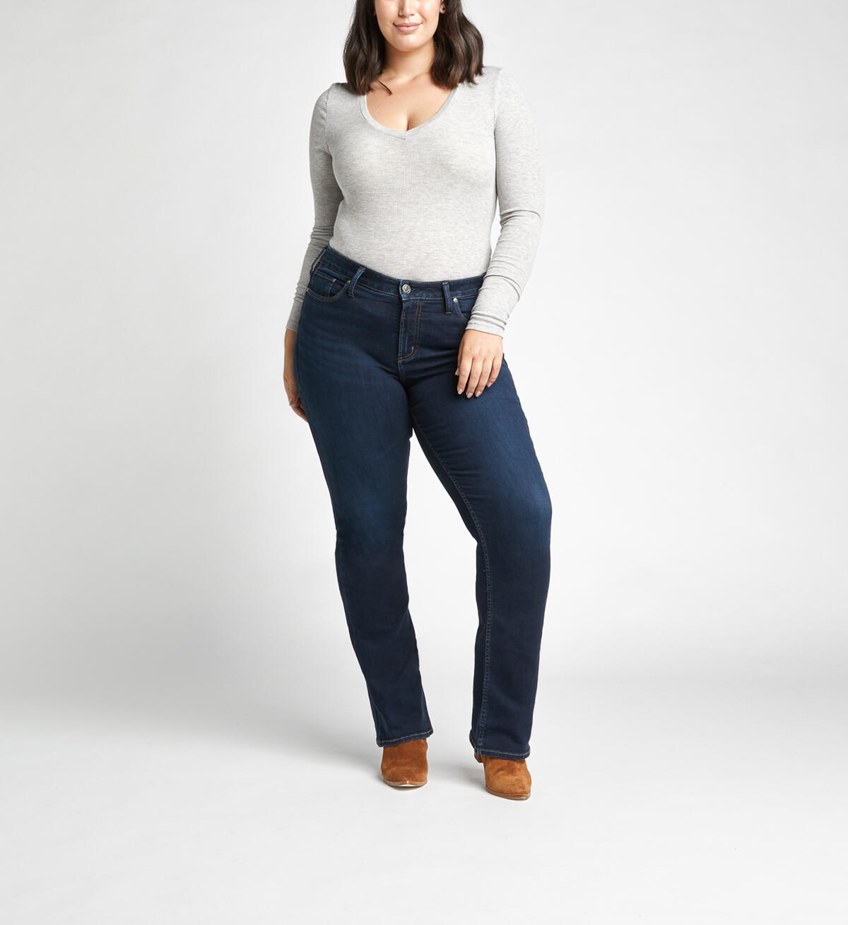 Avery High Rise Slim Bootcut Jeans Plus Size, Indigo, hi-res image number 3