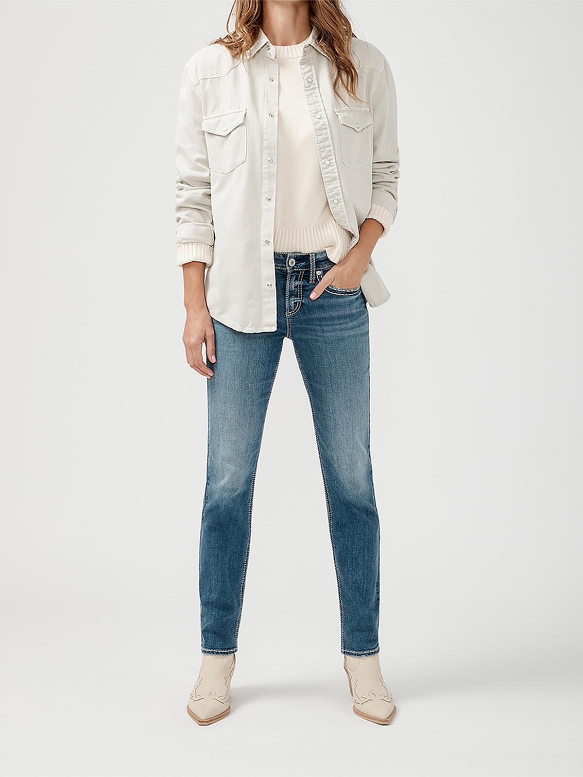 Suki Mid Rise Straight Leg Luxe Stretch Jeans image number 0