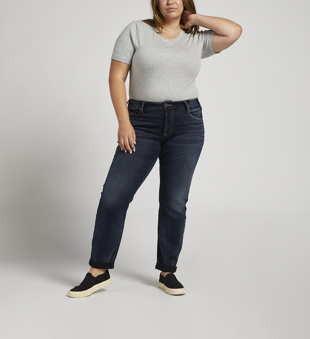 Boyfriend Mid Rise Slim Leg Jeans Plus Size, Indigo, hi-res image number 0