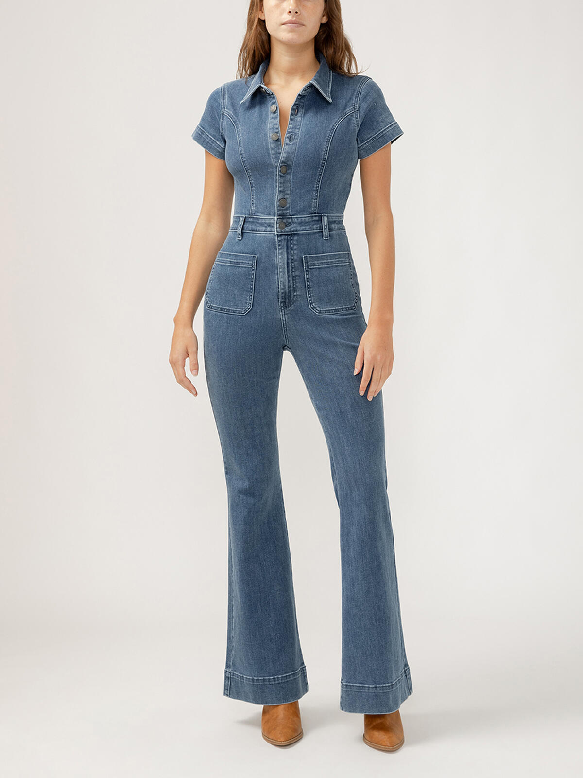 70s Flare Leg Denim Jumpsuit image number 0