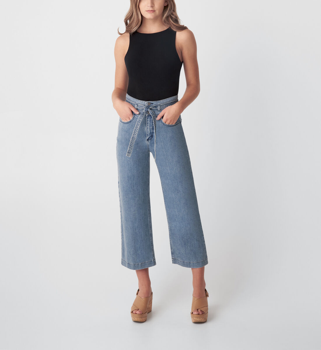 Cropped wide leg denim trousers hot sale