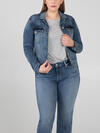 Notched Crop Denim Jacket Plus Size - Eco-Friendly Fabric image number 0