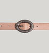 Women's Genuine Leather Belt with Textured Oval Buckle, Pink, hi-res image number 1