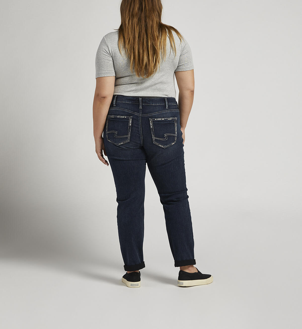 Boyfriend Mid Rise Slim Leg Jeans Plus Size, Indigo, hi-res image number 1