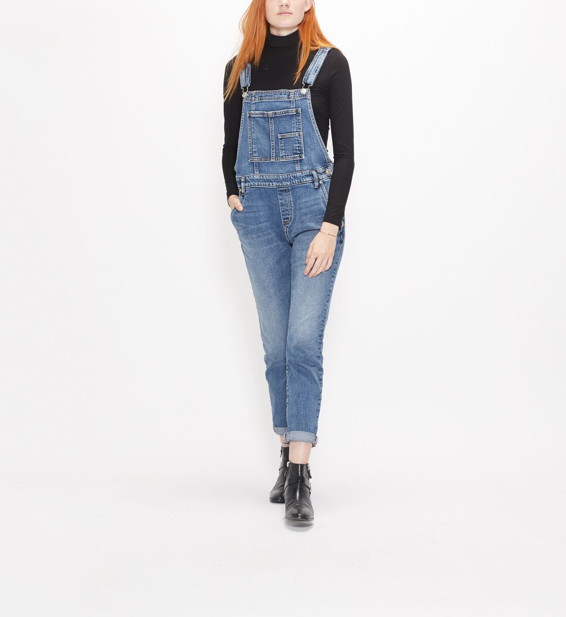 Skinny leg denim overalls sales
