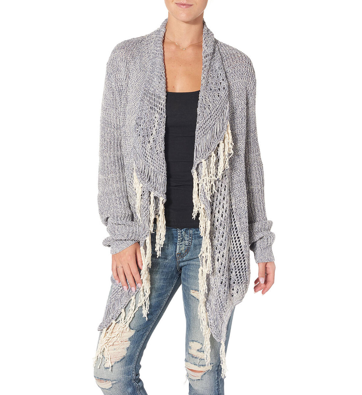 Long-Sleeve Cardi Coat W/ Fringe, , hi-res image number 0