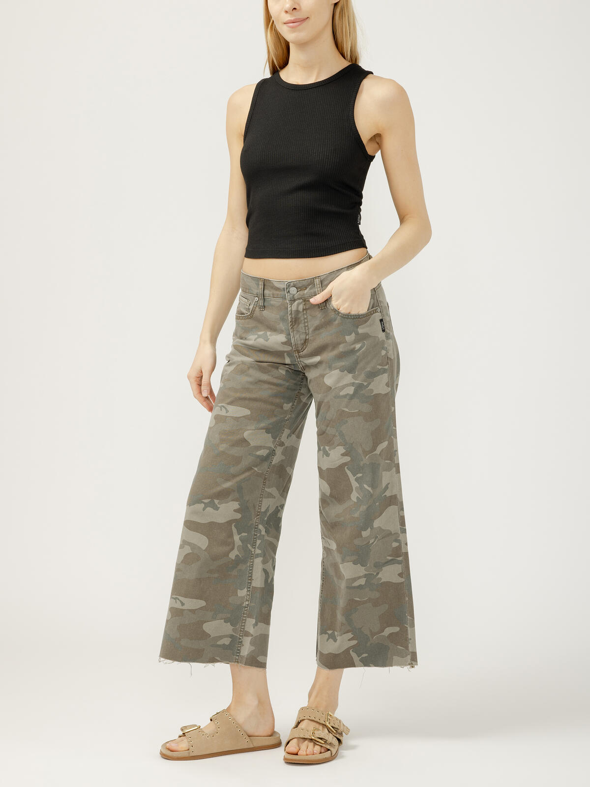 Suki Mid Rise Cropped Wide Leg  Camo Jeans image number 0