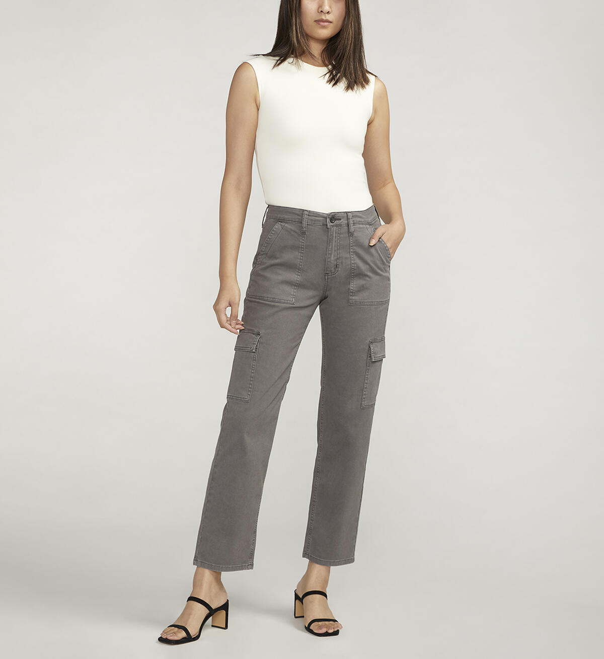 Suki Mid Rise Cargo Pants, Grey, hi-res image number 0