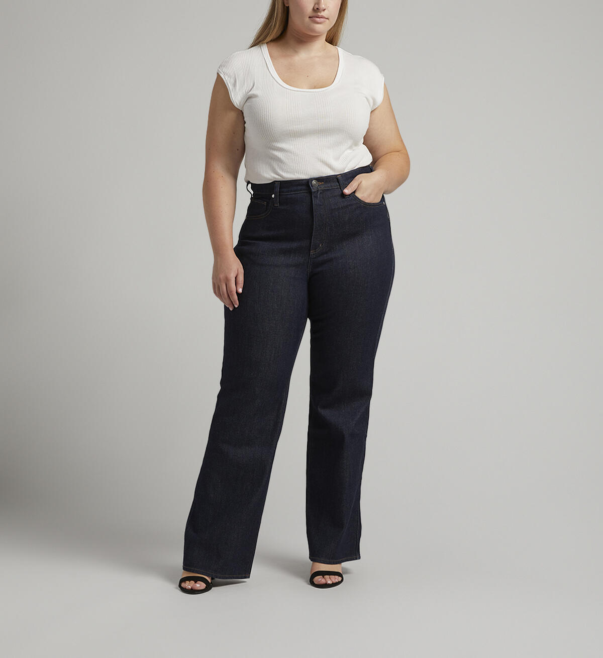 Highly Desirable High Rise Trouser Leg Jeans Plus Size, , hi-res image number 0