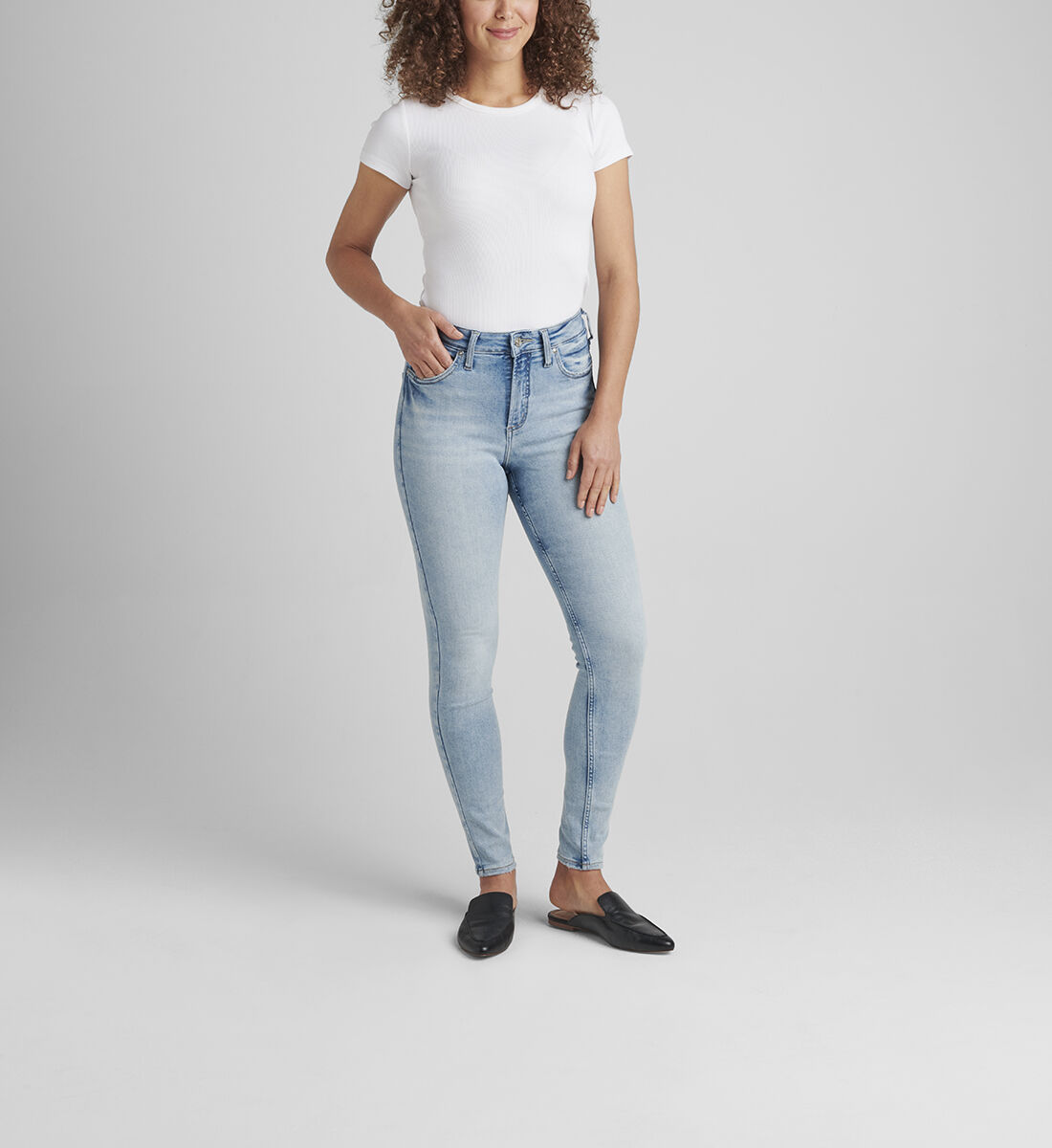 Skinny light blue jeans womens top