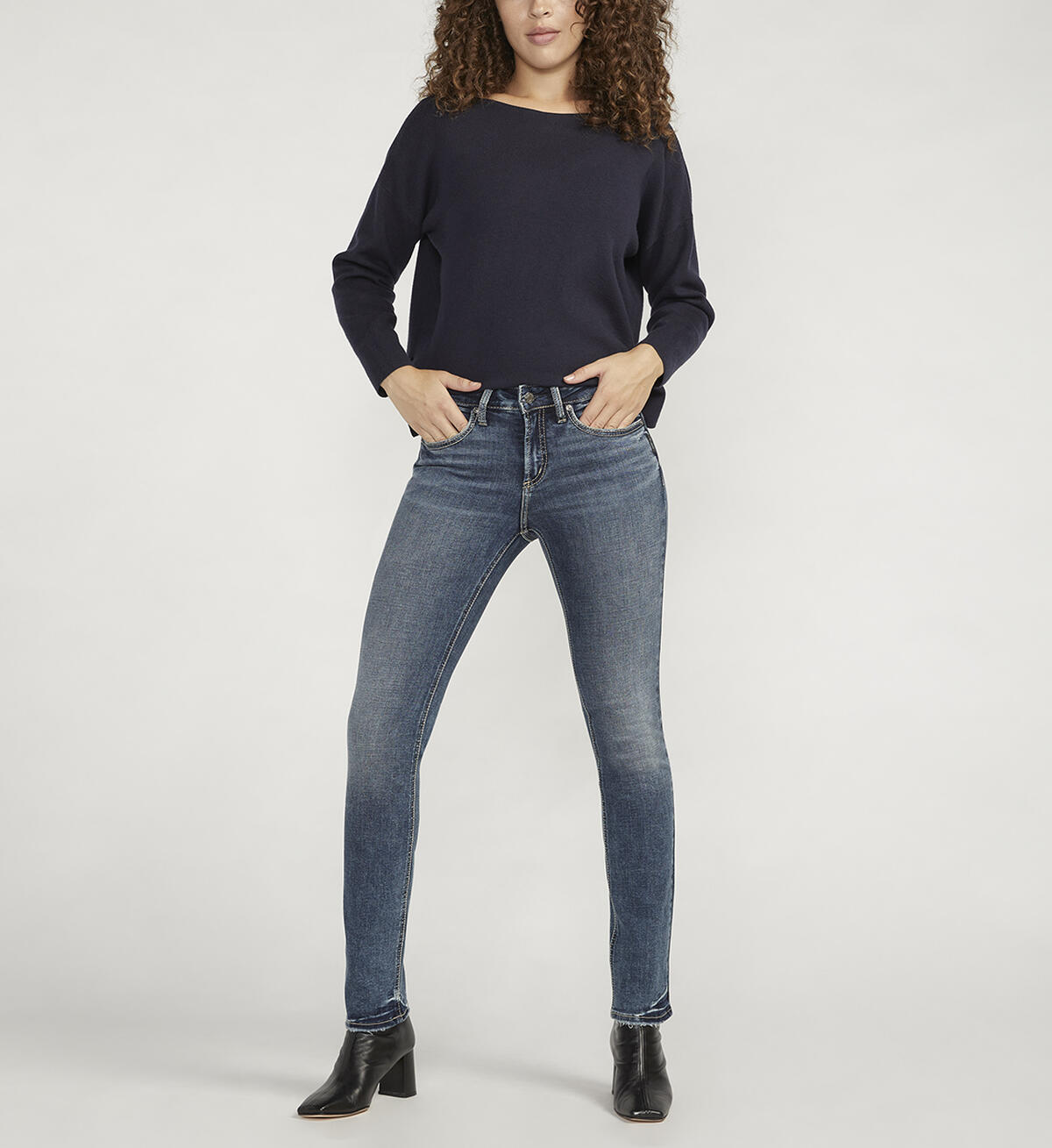 Suki Mid Rise Straight Leg Jeans, Indigo, hi-res image number 0