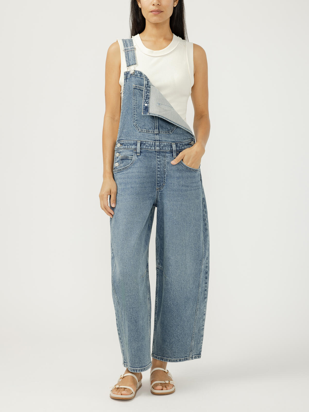 Denim Barrel Leg Overalls image number 0